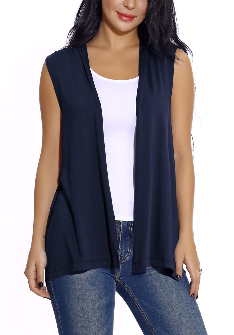 EXCHIC Women's Sleeveless Open Front Cardigan Vest Lightweight Cool Coat (L, Navy Blue) - Image 4